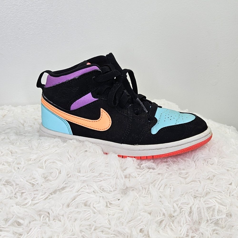 Nike High-Top Sneaker in Black with Teal, Orange & Purple Accents